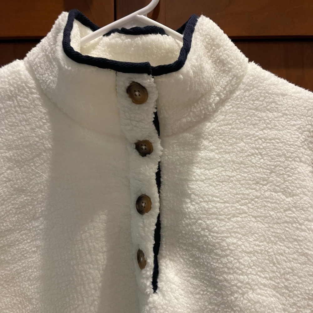 Boden Fleece Pullover. Size 12. Navy/White. EUC.
